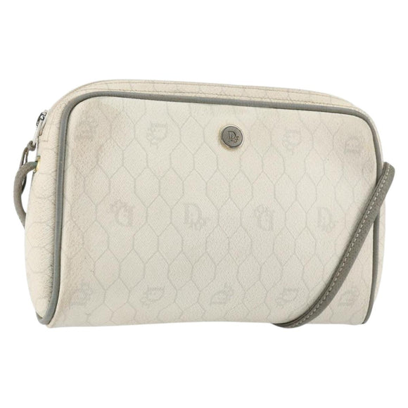 Christian Dior Honeycomb Canvas Shoulder Bag PVC Gold White Auth BA7994