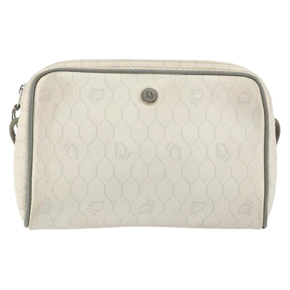 Christian Dior Honeycomb Canvas Shoulder Bag PVC Gold White Auth BA7994
