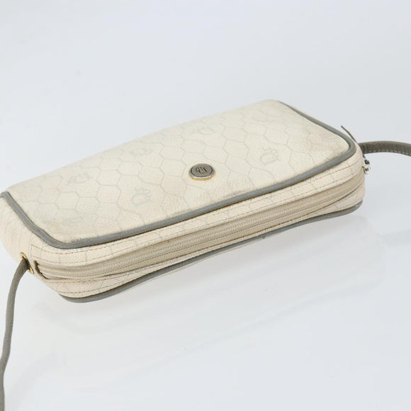 Christian Dior Honeycomb Canvas Shoulder Bag PVC Gold White Auth BA7994