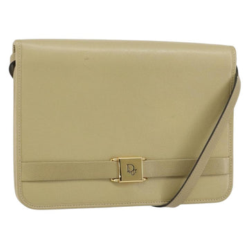 Christian Dior Shoulder Bag Leather Beige Gold Auth BA7996