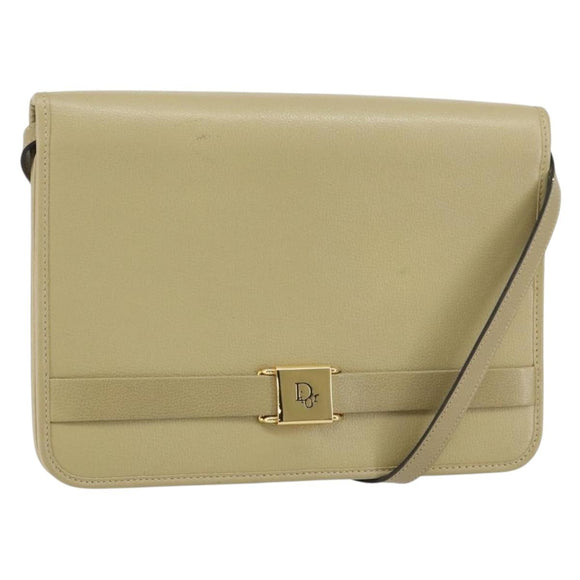 Christian Dior Shoulder Bag Leather Beige Gold Auth BA7996