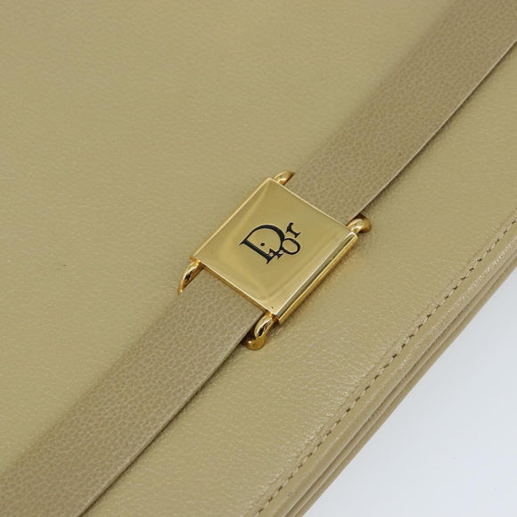 Christian Dior Shoulder Bag Leather Beige Gold Auth BA7996
