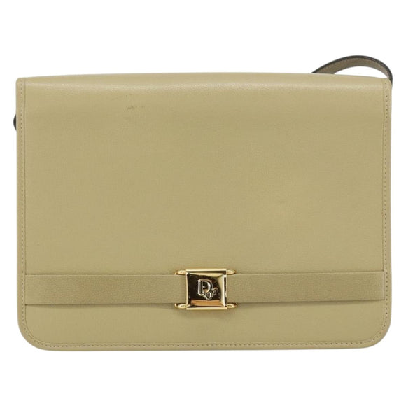 Christian Dior Shoulder Bag Leather Beige Gold Auth BA7996