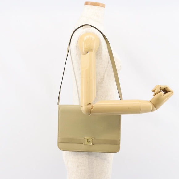 Christian Dior Shoulder Bag Leather Beige Gold Auth BA7996