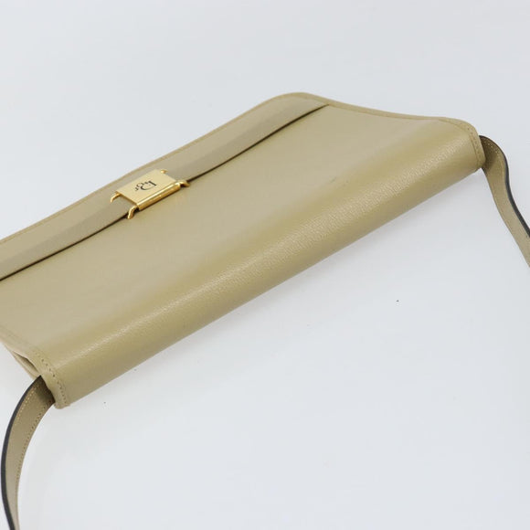 Christian Dior Shoulder Bag Leather Beige Gold Auth BA7996