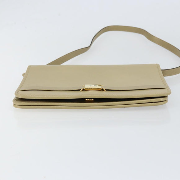 Christian Dior Shoulder Bag Leather Beige Gold Auth BA7996