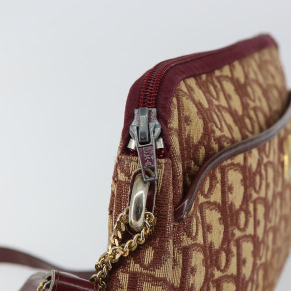 Christian Dior Trotter Canvas Shoulder Bag Red Gold Auth BA7997