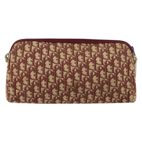 Christian Dior Trotter Canvas Shoulder Bag Red Gold Auth BA7997