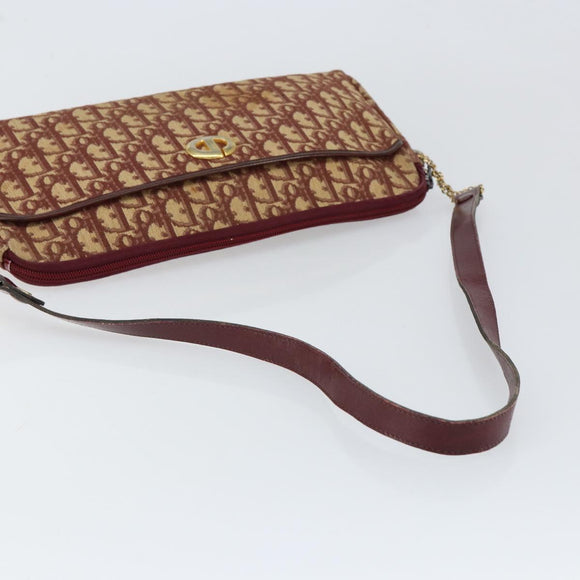Christian Dior Trotter Canvas Shoulder Bag Red Gold Auth BA7997