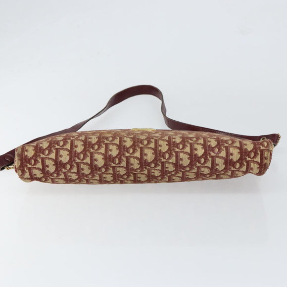 Christian Dior Trotter Canvas Shoulder Bag Red Gold Auth BA7997
