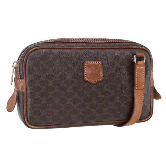 CELINE Macadam Canvas Shoulder Bag PVC Leather Brown Gold Auth BA8001