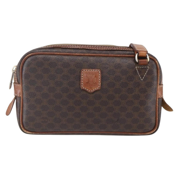 CELINE Macadam Canvas Shoulder Bag PVC Leather Brown Gold Auth BA8001