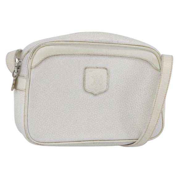 CELINE Shoulder Bag Leather White Auth BA8002