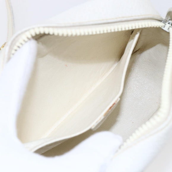 CELINE Shoulder Bag Leather White Auth BA8002