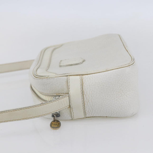 CELINE Shoulder Bag Leather White Auth BA8002