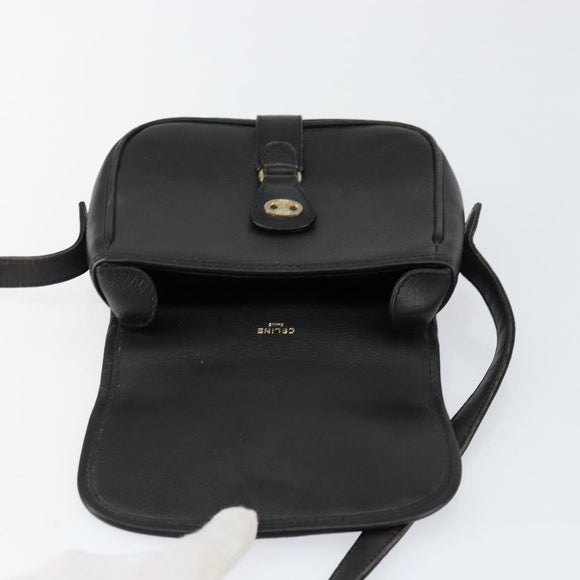 CELINE Shoulder Bag Leather Black Gold Auth BA8003