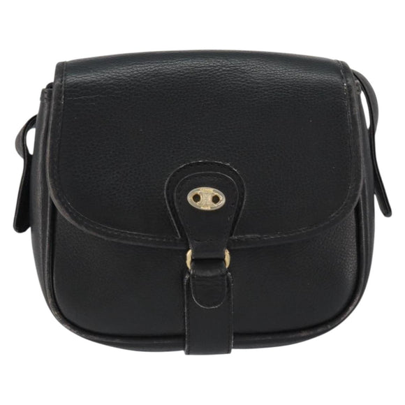 CELINE Shoulder Bag Leather Black Gold Auth BA8003
