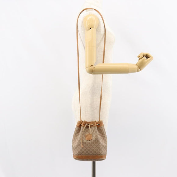 CELINE Macadam Canvas Shoulder Bag Beige Auth BA8004