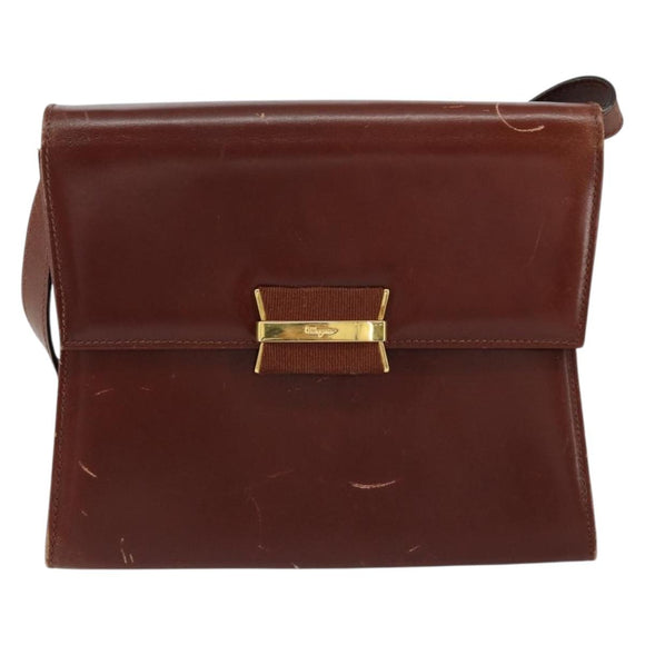 Salvatore Ferragamo Shoulder Bag Leather Brown Gold Auth BA8006