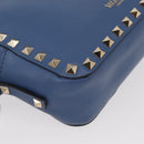 VALENTINO Studs Chain Shoulder Bag Leather Blue Gold Auth BA8011-8