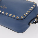 VALENTINO Studs Chain Shoulder Bag Leather Blue Gold Auth BA8011-15