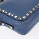 VALENTINO Studs Chain Shoulder Bag Leather Blue Gold Auth BA8011-16