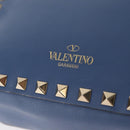 VALENTINO Studs Chain Shoulder Bag Leather Blue Gold Auth BA8011-18