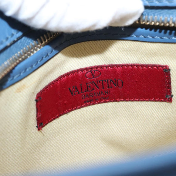 VALENTINO Studs Chain Shoulder Bag Leather Blue Gold Auth BA8011