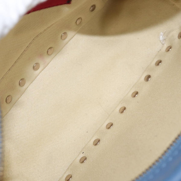 VALENTINO Studs Chain Shoulder Bag Leather Blue Gold Auth BA8011