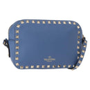 VALENTINO Studs Chain Shoulder Bag Leather Blue Gold Auth BA8011-1