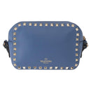 VALENTINO Studs Chain Shoulder Bag Leather Blue Gold Auth BA8011-13
