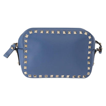 VALENTINO Studs Chain Shoulder Bag Leather Blue Gold Auth BA8011 - 0