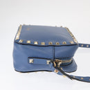 VALENTINO Studs Chain Shoulder Bag Leather Blue Gold Auth BA8011-3