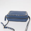 VALENTINO Studs Chain Shoulder Bag Leather Blue Gold Auth BA8011-6