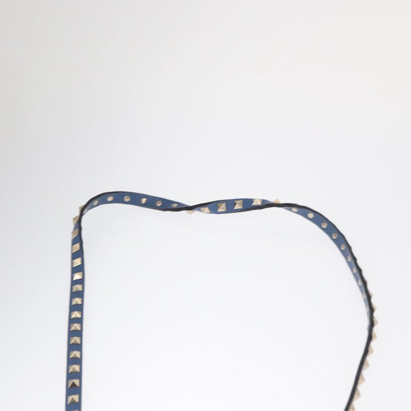 VALENTINO Studs Chain Shoulder Bag Leather Blue Gold Auth BA8011