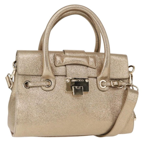 Jimmy Choo Hand Bag Leather 2way Gold Auth BA8012