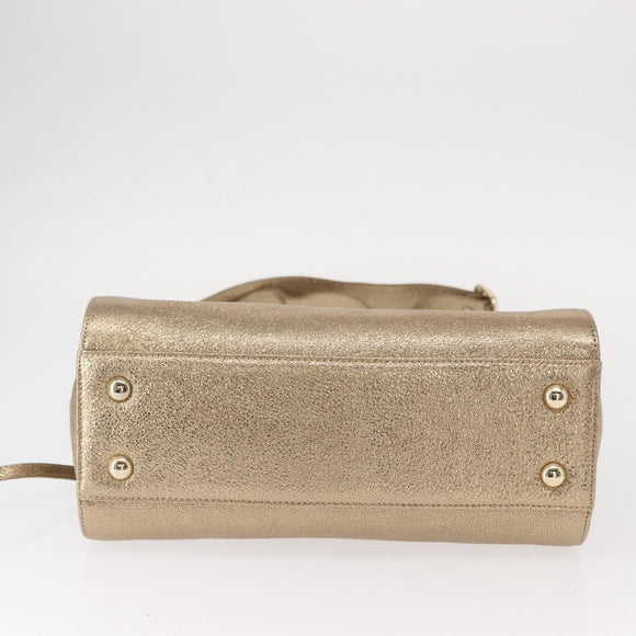 Jimmy Choo Hand Bag Leather 2way Gold Auth BA8012