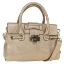 Jimmy Choo Hand Bag Leather 2way Gold Auth BA8012-1