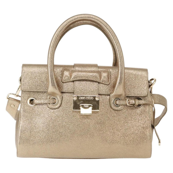 Jimmy Choo Hand Bag Leather 2way Gold Auth BA8012