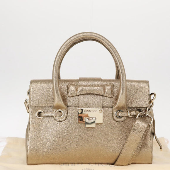Jimmy Choo Hand Bag Leather 2way Gold Auth BA8012