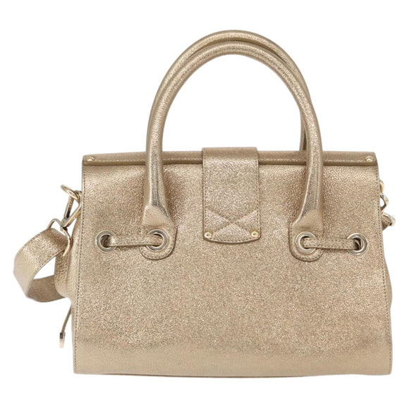 Jimmy Choo Hand Bag Leather 2way Gold Auth BA8012