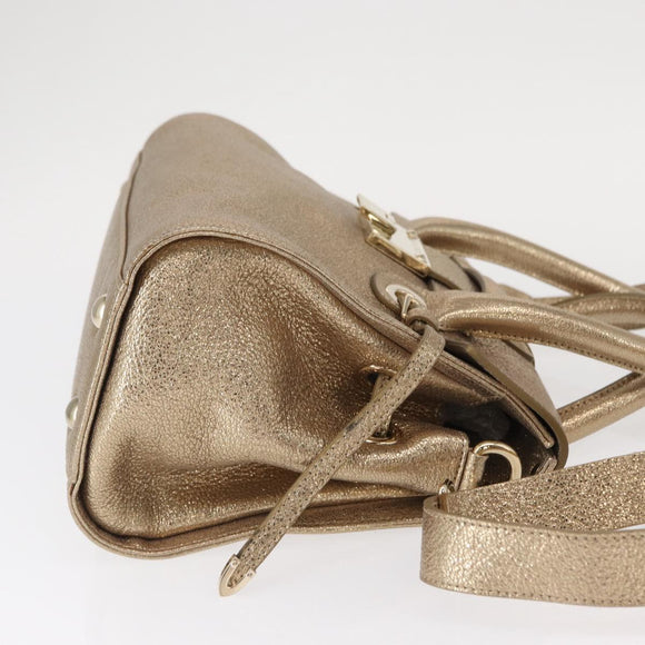 Jimmy Choo Hand Bag Leather 2way Gold Auth BA8012