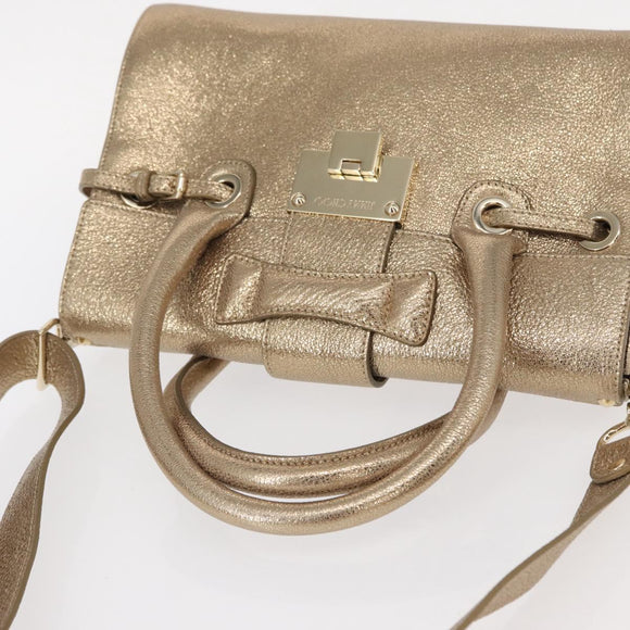 Jimmy Choo Hand Bag Leather 2way Gold Auth BA8012