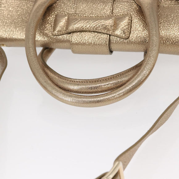 Jimmy Choo Hand Bag Leather 2way Gold Auth BA8012