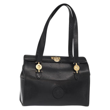 VERSACE Tote Bag Leather Black Gold Auth BA8013