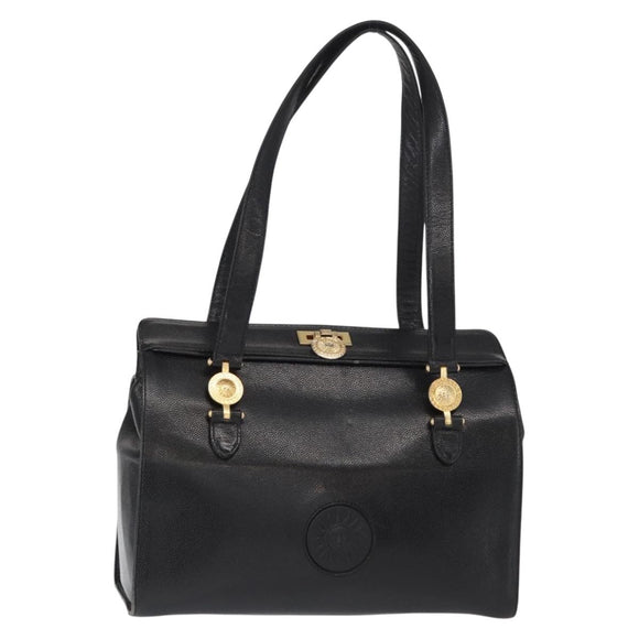 VERSACE Tote Bag Leather Black Gold Auth BA8013
