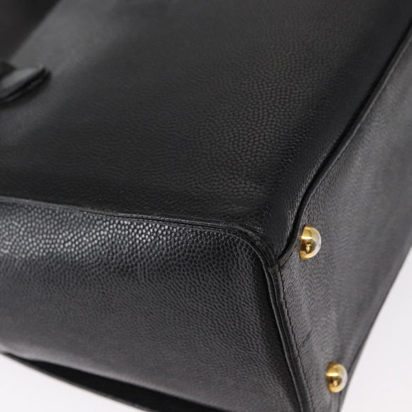 VERSACE Tote Bag Leather Black Gold Auth BA8013