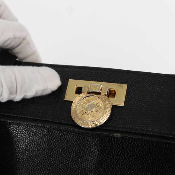 VERSACE Tote Bag Leather Black Gold Auth BA8013