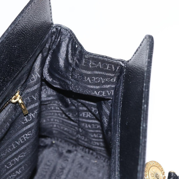 VERSACE Tote Bag Leather Black Gold Auth BA8013