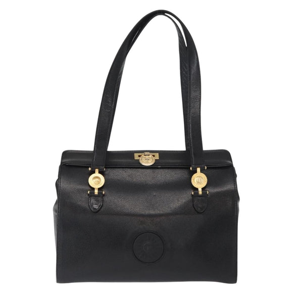 VERSACE Tote Bag Leather Black Gold Auth BA8013
